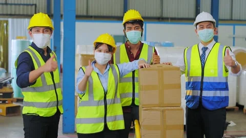 Group of position diversity engineer in the workplace as a warehouse. Stock Footage 159843092