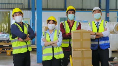 Group of position diversity engineer in the workplace as a warehouse. Stock Footage 159844137