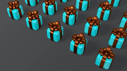 A group of printed blue gift boxes with a ribbon spins 3d 4K looped animation Stock Footage 250540617