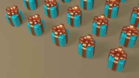 A group of printed gift boxes with a ribbon spins 3d 4K looped animation Stock Footage 221761118