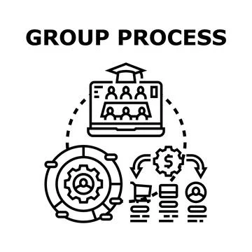 Group process concept involving online meeting and business strategy Stock Illustration