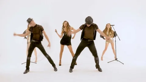 A group of professional actors dancing on a white background. slow motion. They Video stock 81537029