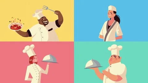 Group of professional chefs characters with different ethnic backgrounds pr.. Video stock 334262950