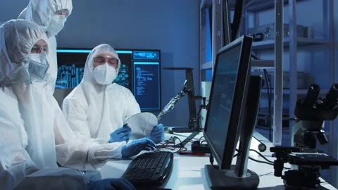 Group of professional engineer is developing a modern microprocessor in a Video stock 155681186