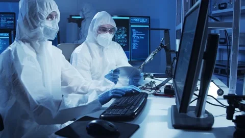 Group of professional engineer is developing a modern microprocessor in a Video stock 155699501