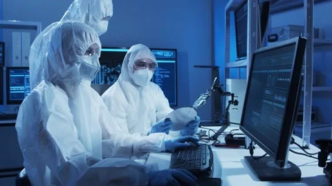 Group of professional engineer is developing a modern microprocessor in a Video stock 155699539