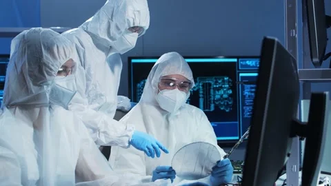 Group of professional engineer is developing a modern microprocessor in a Video stock 155986772