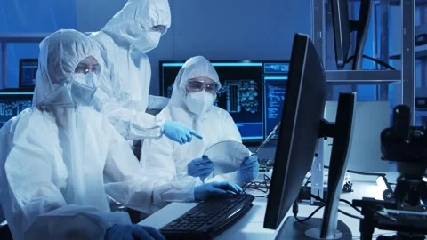 Group of professional engineer is developing a modern microprocessor in a Video stock 156040718