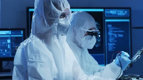 Group of professional engineer is developing a modern microprocessor in a Video stock 156139104