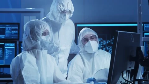 Group of professional engineer is developing a modern microprocessor in a Video stock 156139354