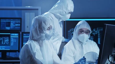 Group of professional engineer is developing a modern microprocessor in a Video stock 156565149