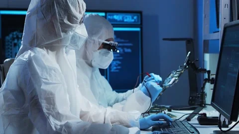 Group of professional engineer is developing a modern microprocessor in a Video stock 156566495