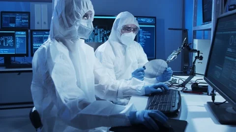 Group of professional engineer is developing a modern microprocessor in a Video stock 156566671