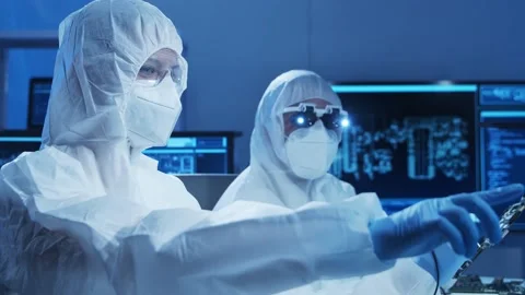 Group of professional engineer is developing a modern microprocessor in a Video stock 156641306