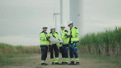 Group of professional engineers in safety vests Stock Footage 325557734