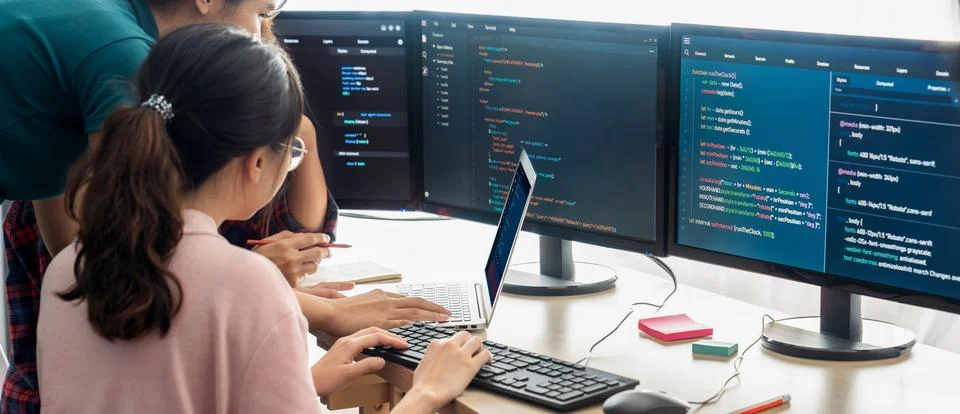 Group of professional web developer discuss about data analysis. Burgeoning. 库存照片