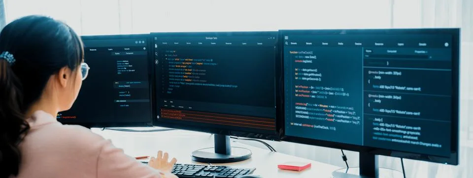 Group of professional web developer discuss about data analysis. Burgeoning. 스톡 사진
