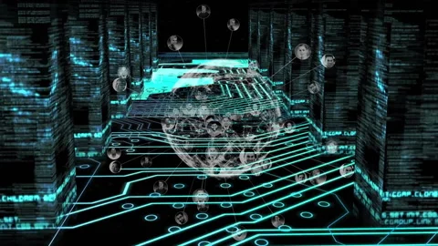 Group of professionals connecting in technology network, showing wireframe globe Stock Footage 309145117