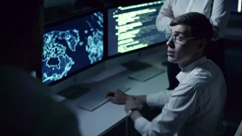 Group of Programmers Having Office Meeting at Night Stock Footage 85826557