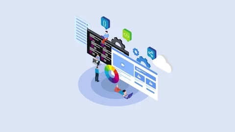 Group of programmers make web design on the laptop Video stock 212801563