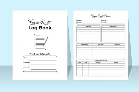 Group project logbook KDP interior. School group project tracker and students Stock Illustration