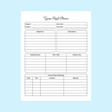 Group project logbook KDP interior. School group project tracker and studen.. Stock Illustration