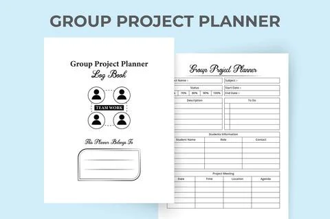 Group project planner KDP interior. Educational group project tracker templat Stock Illustration