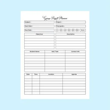 Group project planner KDP interior journal template. Group project member i.. Stock Illustration