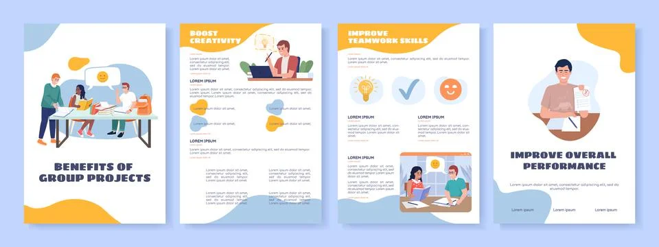 Group projects flat vector brochure template 스톡 일러스트