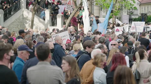 Group of protesters spreading hate over current government in Slovenia 4K Stock Footage 154848823