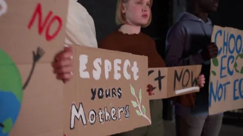 A group of protesting youth are against environmental pollution, global warming Stock Footage 233220640