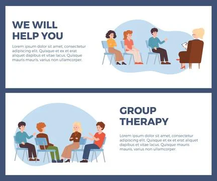 Group psychotherapy session advertising web banners set, flat vector 스톡 일러스트