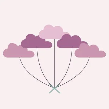 Group of purple clouds connected by thin lines forming a unique abstract desi Stock-Illustration