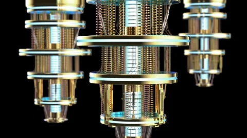 Group of quantum computer machines close up isolated on black background 스톡 동영상 326623964