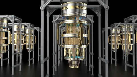 Group of quantum computer machines zoom in Stock Footage 326623983