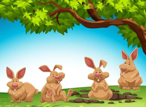 Group of rabbit digging ground Stock Illustration