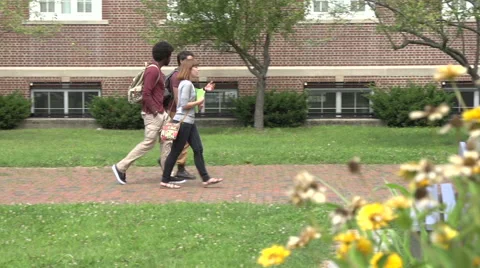 A group of racially-diverse students arrive at school - wide. Stock Footage 44117354