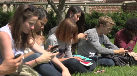 A group of racially-diverse students use cell phones. Stock-Footage 44117271
