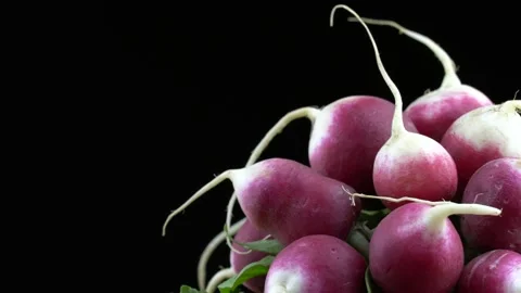 Group of radish rotate on a black background. 스톡 동영상 201251413
