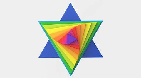 Group of rainbow triangles. Abstract illustration, 3d render. Stock Illustration
