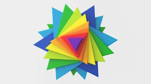 Group of rainbow triangles. Abstract illustration, 3d render. Stock Illustration