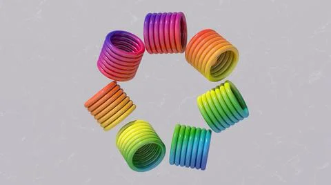 Group of rainbow tubes. Gray textured background. 3d render. Stock Illustration