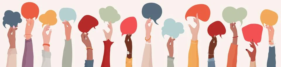 Group Raised arms of diversity multi-ethnic multicultural women holding bubble Stock Illustration