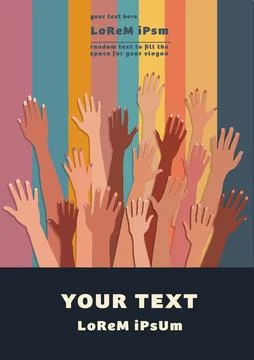 Group raised hand. DEIB concept.Poster copy space. Multicultural people.Equality Illustrazione stock