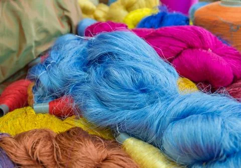Group of Raw silk thread and messaline Stock Photos