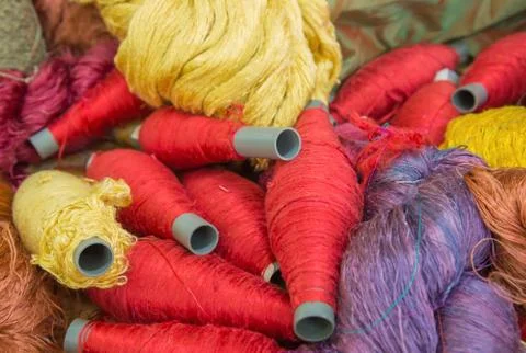 Group of Raw silk thread and messaline Stock Photos