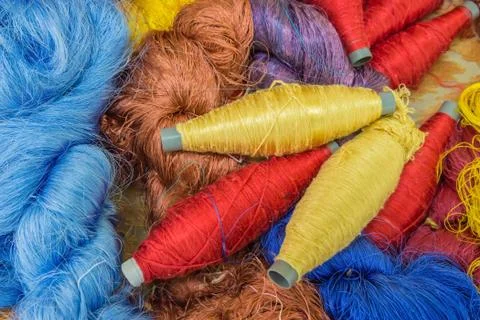 Group of Raw silk thread and messaline Stock Photos