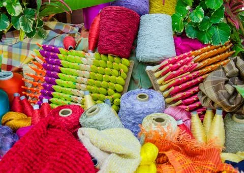 Group of raw silk thread. Stock Photos