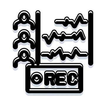 Group recording session with audio waveform display Stock Illustration
