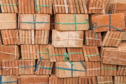 Group of red bricks for building construction Foto stock
